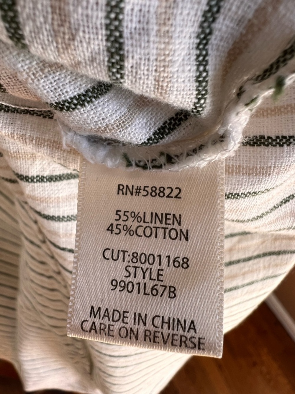Max Studio Striped Linen Tank Dress - White with Thin Green Stripes - Picture 4 of 6